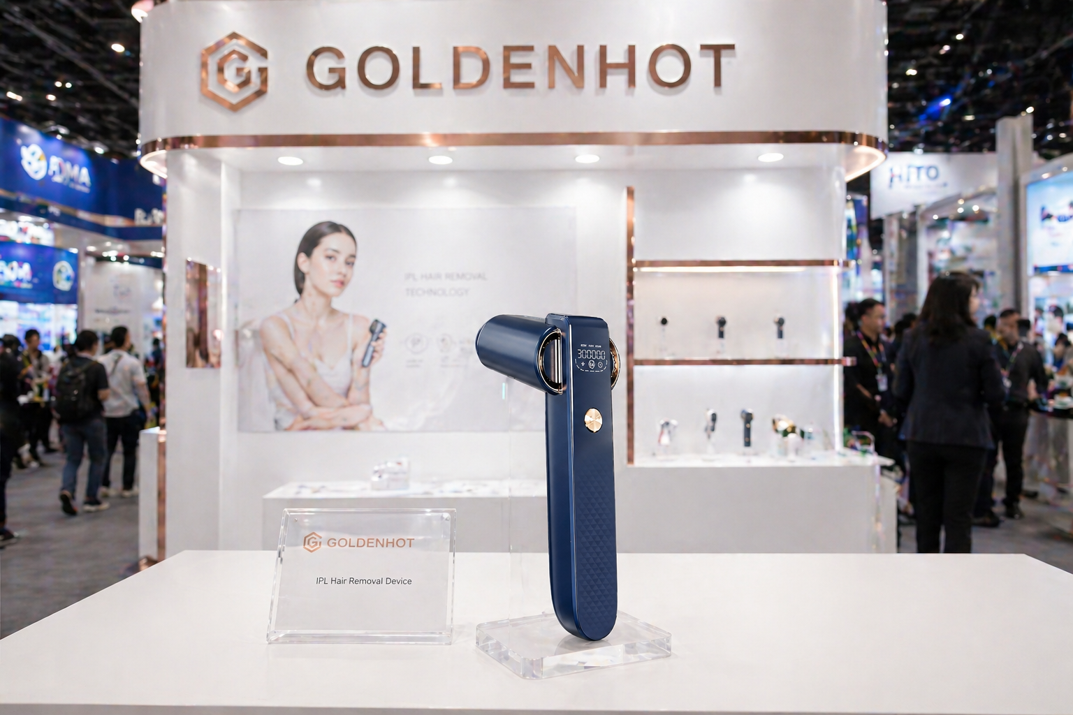Goldenhot booth at Canton Fair Phase 3 2026 displaying IPL hair removal machines